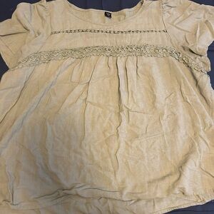 Olive Short Sleeve Top with Lace Detail